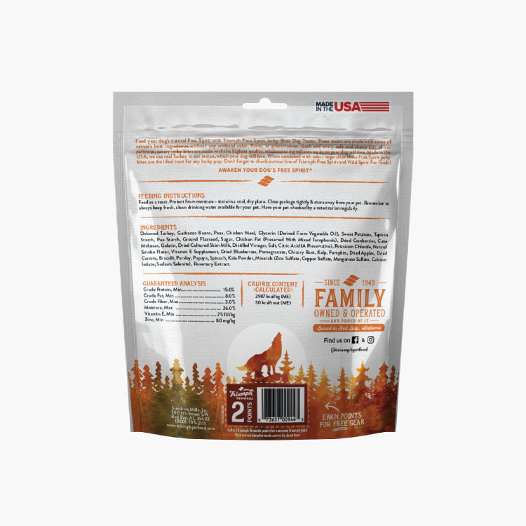 Triumph Free Spirit Jerky Bites Premios para Perro Pavo, Chícharos y Frutos - Imagen 2